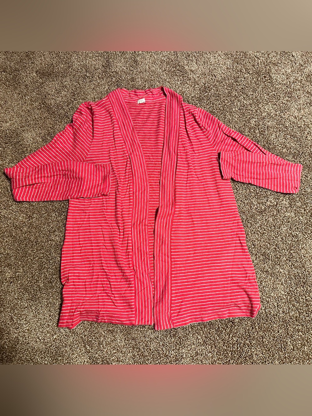 J. Crew Red and Tan Striped Open-Front Cardigan size XL